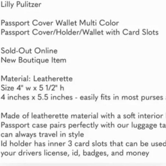 Lilly Pulitzer passport cover/holder/wallet NEW Paradise Found Beach Loot -NWT - Picture 4 of 4